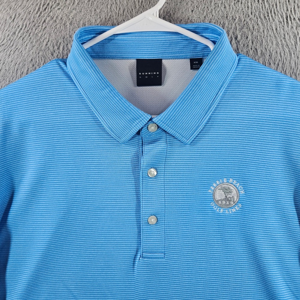 Dunning Golf Pebble Beach Polo Shirt Mens XXL Blue White Striped Performance S/S